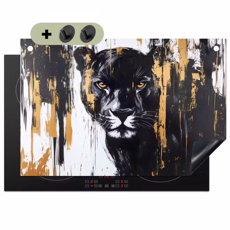 Panter - Zwart - Abstract - Verfstreken Inductie beschemer met haakjes klein -3d