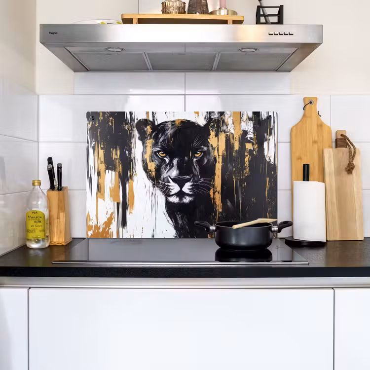 Panter - Zwart - Abstract - Verfstreken Inductie beschemer met haakjes klein -sfeer2