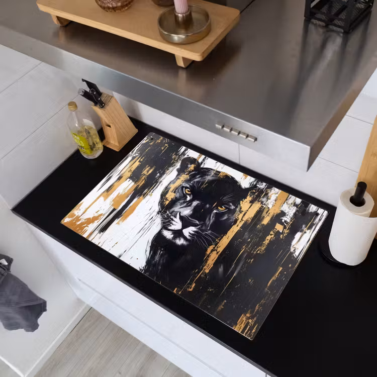 Panter - Zwart - Abstract - Verfstreken Inductie beschemer met haakjes klein -sfeer1