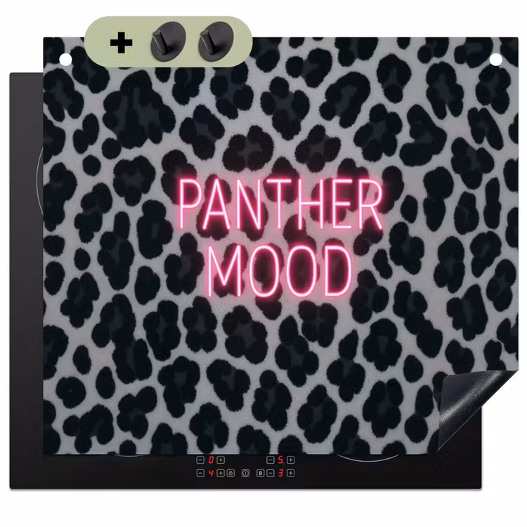 Panterprint - Zwart - Neonletters - Roze Inductie beschemer met haakjes middel -3d