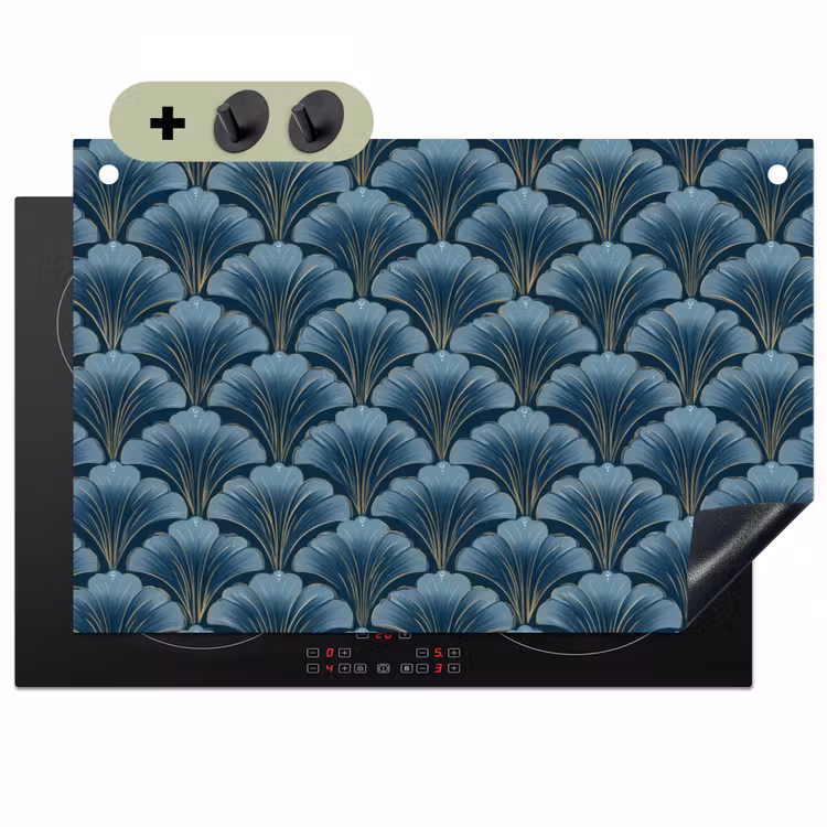 Patroon - Ginkgoblad - Blauw Inductie beschemer met haakjes klein 777 -3d