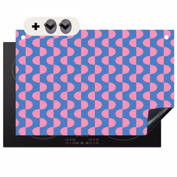 Patroon - Halve cirkels - Abstract - Modern - Roze - Blauw Inductie beschemer met haakjes klein -3d