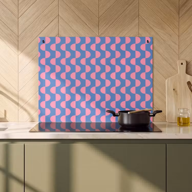 Patroon - Halve cirkels - Abstract - Modern - Roze - Blauw Inductie beschemer met haakjes klein -sfeer2