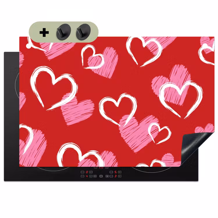 Patroon - Hartjes - Roze - Valentijn Inductie beschemer met haakjes klein -3d