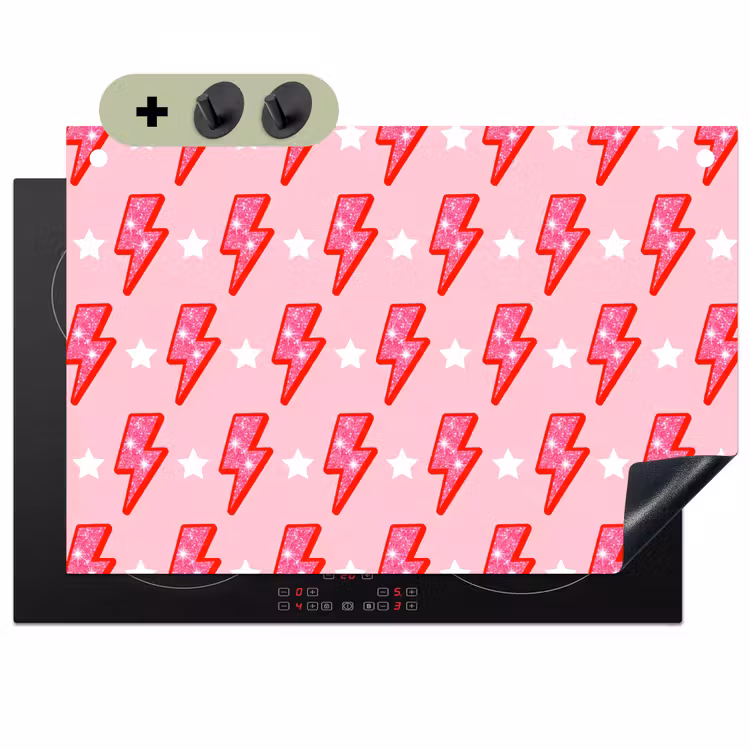 Patroon - Bliksem - Ster - Glitter - Roze Inductie beschemer met haakjes klein -3d