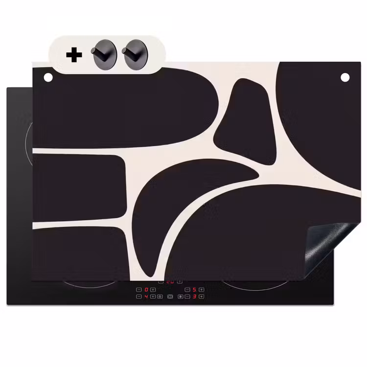 Induction Hob Cover & Splashback (2-in-1) - Pattern - Organic - Black - Patroon - Organisch - Zwart Inductie beschemer met haakjes klein