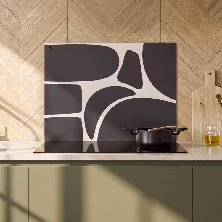 Induction Hob Cover & Splashback (2-in-1) - Pattern - Organic - Black - Patroon - Organisch - Zwart Inductie beschemer met haakjes klein