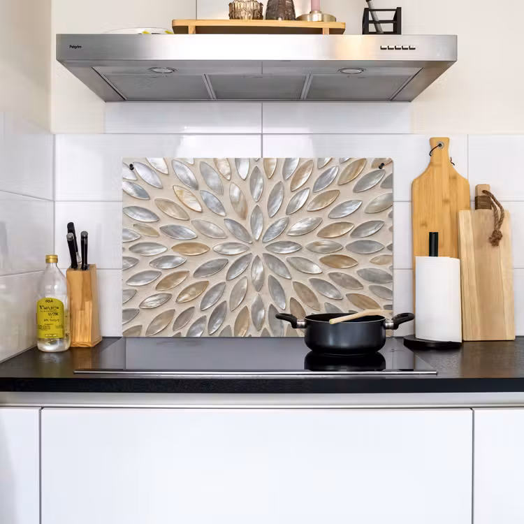 Patroon - Ovaal - Glanzend - Abstract - Beige Inductie beschemer met haakjes klein -sfeer2