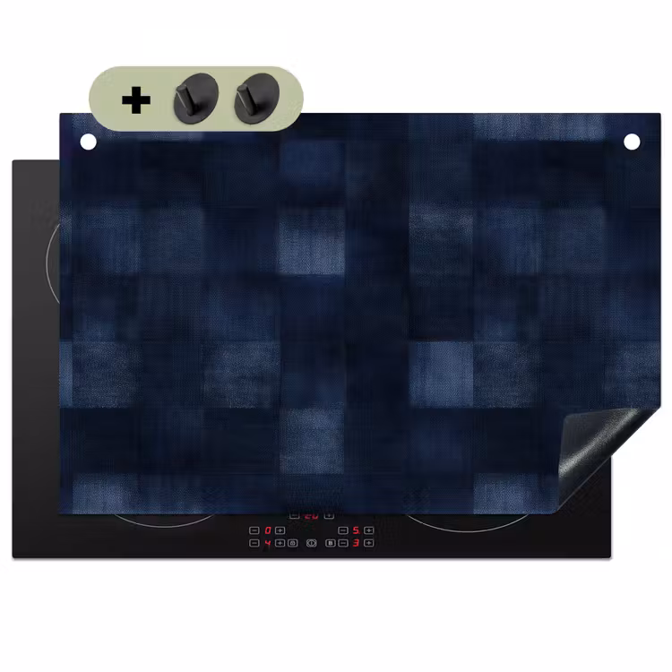 Patroon - Ruit - Marineblauw Inductie beschemer met haakjes klein 777 -3d