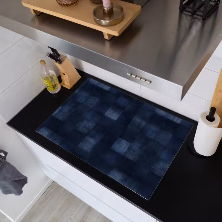 Patroon - Ruit - Marineblauw Inductie beschemer met haakjes klein 777 -sfeer1