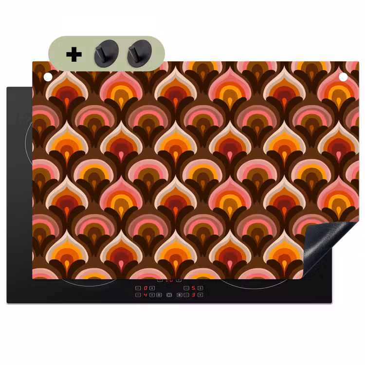 Patroon - Retro - Kleurrijk Inductie beschemer met haakjes klein 777 -3d
