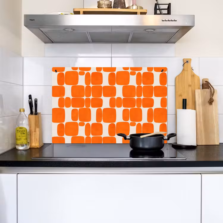 Patroon - Retro - Oranje Inductie beschemer met haakjes klein 777 -sfeer2