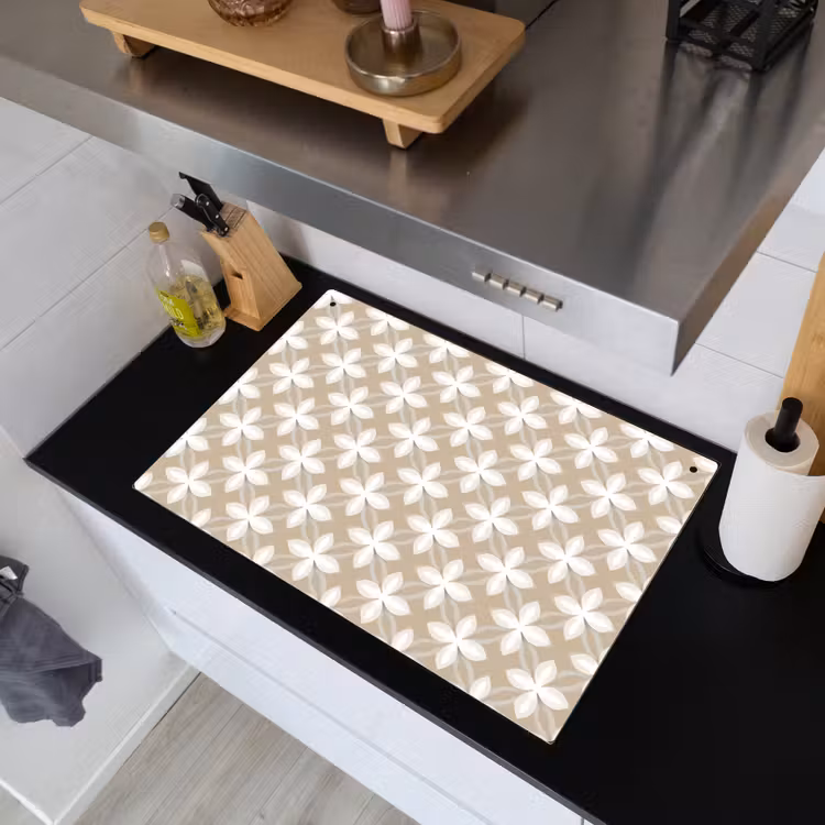 Patroon - Symmetrisch - Beige Inductie beschemer met haakjes klein 777 -sfeer1