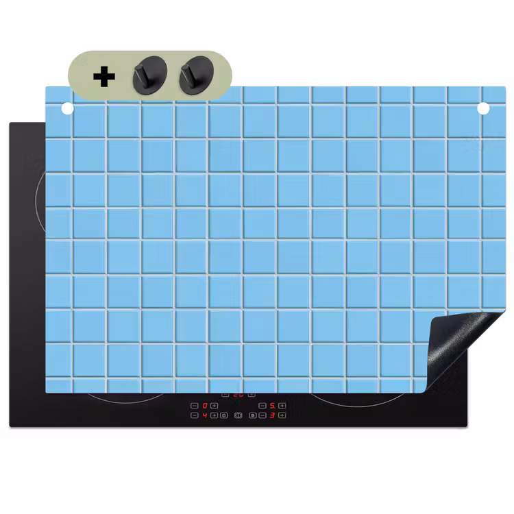 Patroon - Tegel - Pastel - Blauw Inductie beschemer met haakjes klein 777 -3d