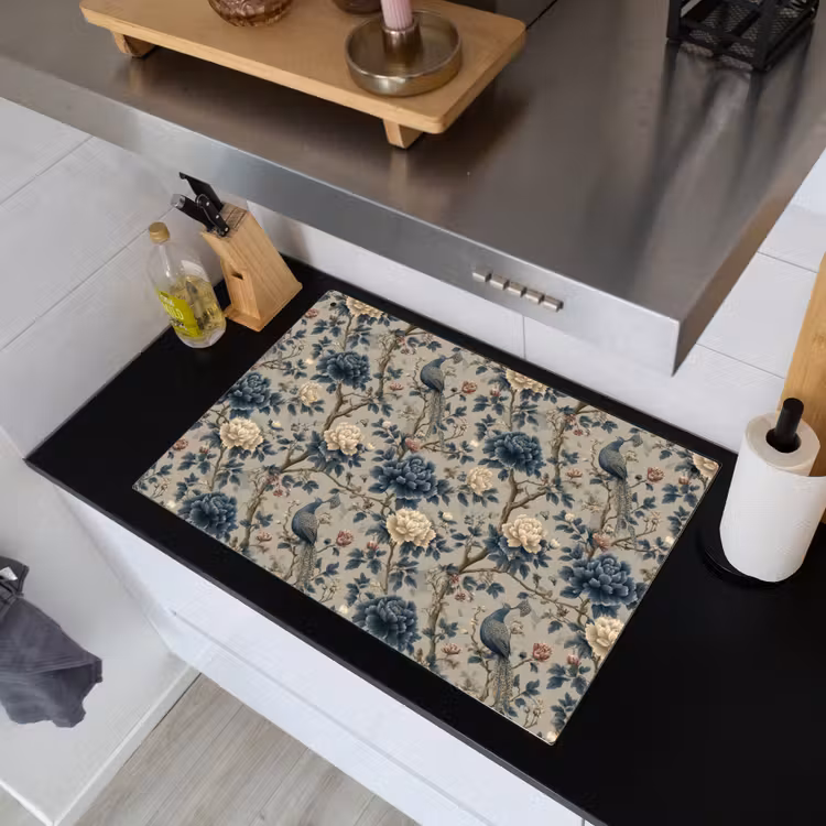 Pauw - Bloemen - Blauw Inductie beschemer met haakjes klein 777 -sfeer1