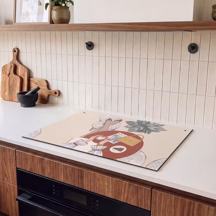 Mensen - Cafe - Koffie - Stadsleven - Modern Inductie beschemer met haakjes klein -sfeer1