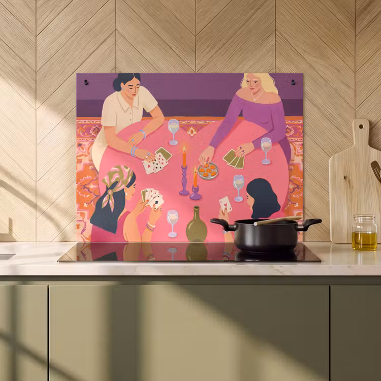 Mensen - Kaartspel - Interieur - Modern - Kleurrijk Inductie beschemer met haakjes klein -sfeer2