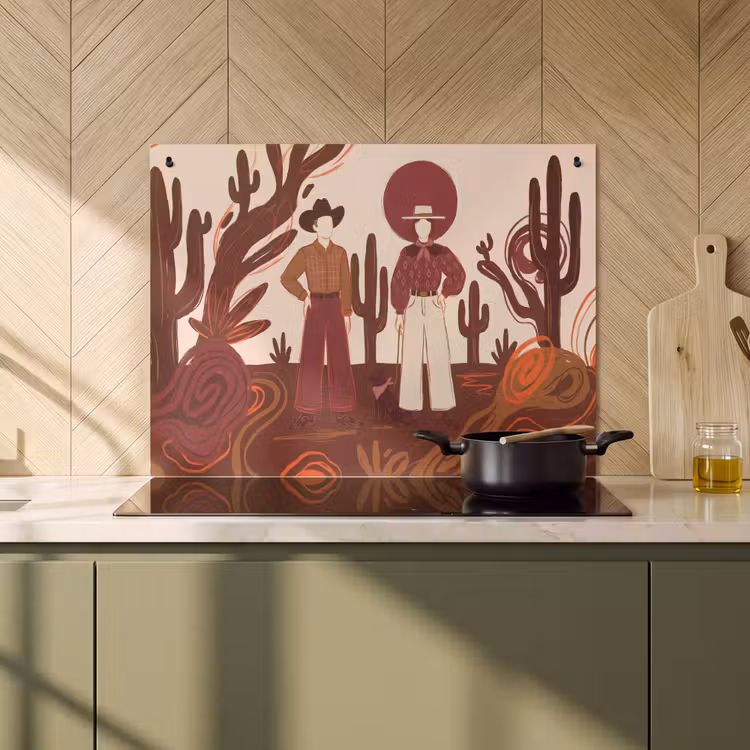 Mensen - Cowboykleding - Westerse stijl - Illustratie - Bruin Inductie beschemer met haakjes klein -sfeer2