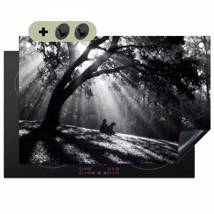 Mens - Hond - Natuur - Zwart-wit - Silhouet Inductie beschemer met haakjes klein -3d