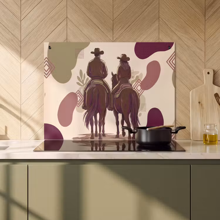 Mensen - Ruiters - Western - Illustratie - Bruin Inductie beschemer met haakjes klein -sfeer2