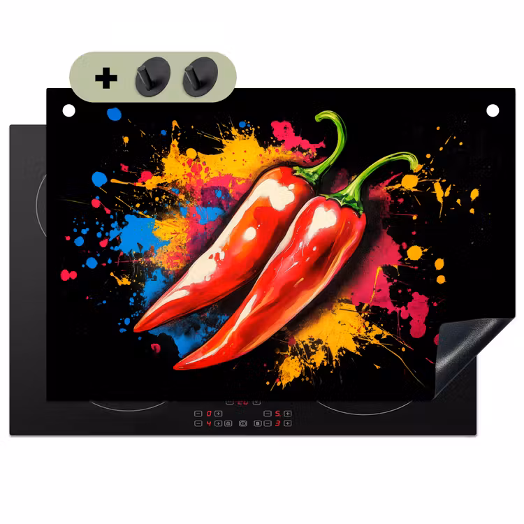 Peper - Graffiti - Verf - Abstract - Modern - Kleurrijk Inductie beschemer met haakjes klein -3d