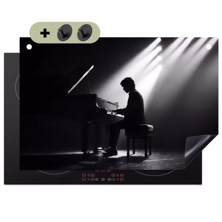 Persoon - Piano - Muziek - Zwart-wit - Podium Inductie beschemer met haakjes klein -3d