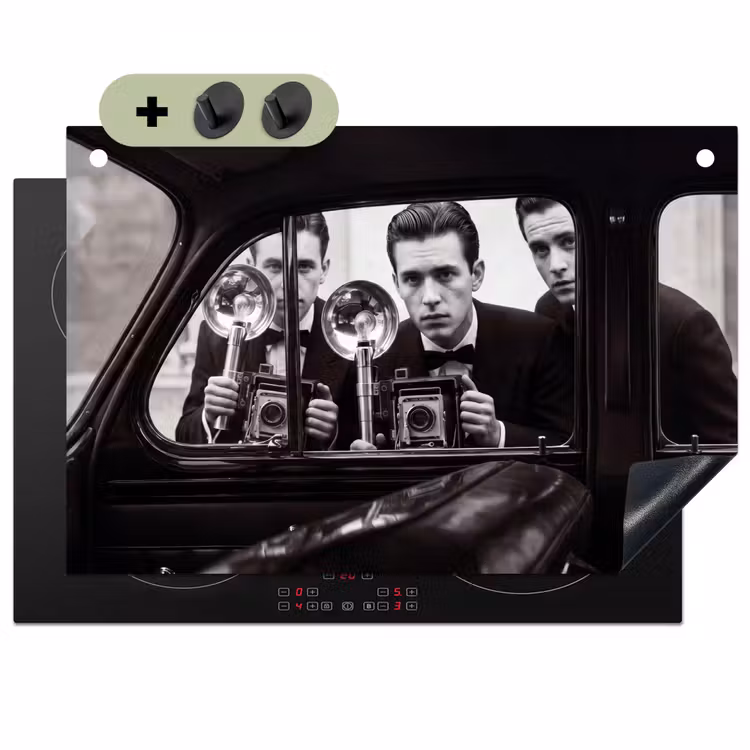 Fotograaf - Camera - Vintage - Journalistiek - Zwart-wit Inductie beschemer met haakjes klein -3d