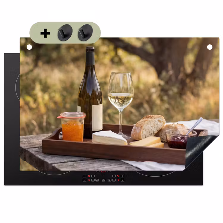 Picknick - Wijn - Kaasplankje Inductie beschemer met haakjes klein -3d