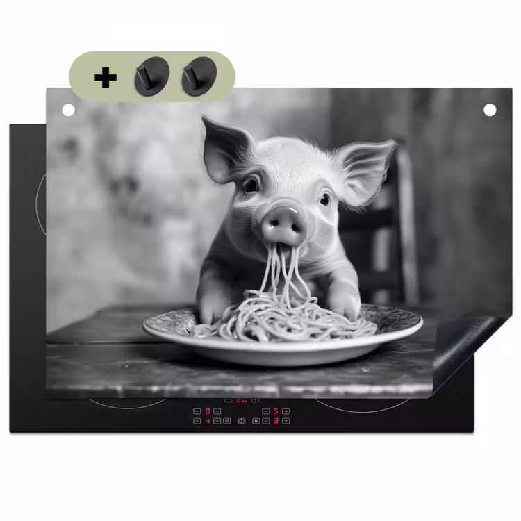 Varken - Schattig - Spaghetti - Zwart wit - Dier Inductie beschemer met haakjes klein -3d