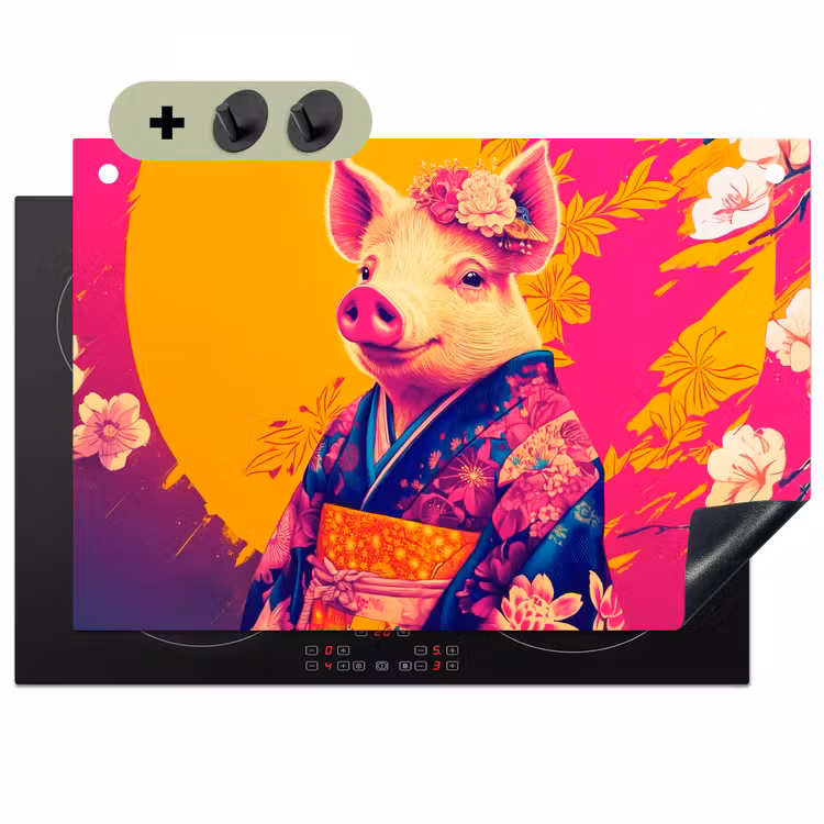Varken - Bloemkroon - Kimono - Abstract Inductie beschemer met haakjes klein -3d