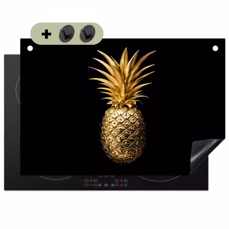 Ananas - Zwart - Goud - Luxe Inductie beschemer met haakjes klein -3d