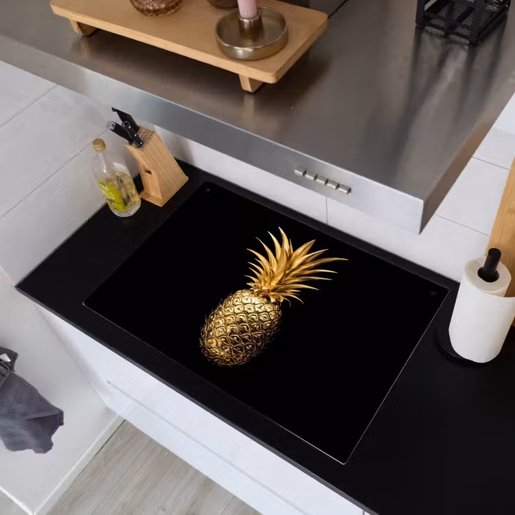 Ananas - Zwart - Goud - Luxe Inductie beschemer met haakjes klein -sfeer1