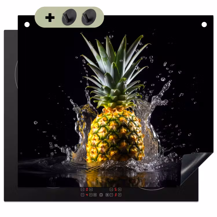 Ananas - Fruit - Water - Planten - Zwart Inductie beschemer met haakjes middel -3d