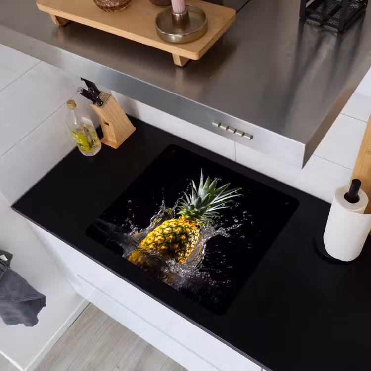Ananas - Fruit - Water - Planten - Zwart Inductie beschemer met haakjes middel -sfeer1