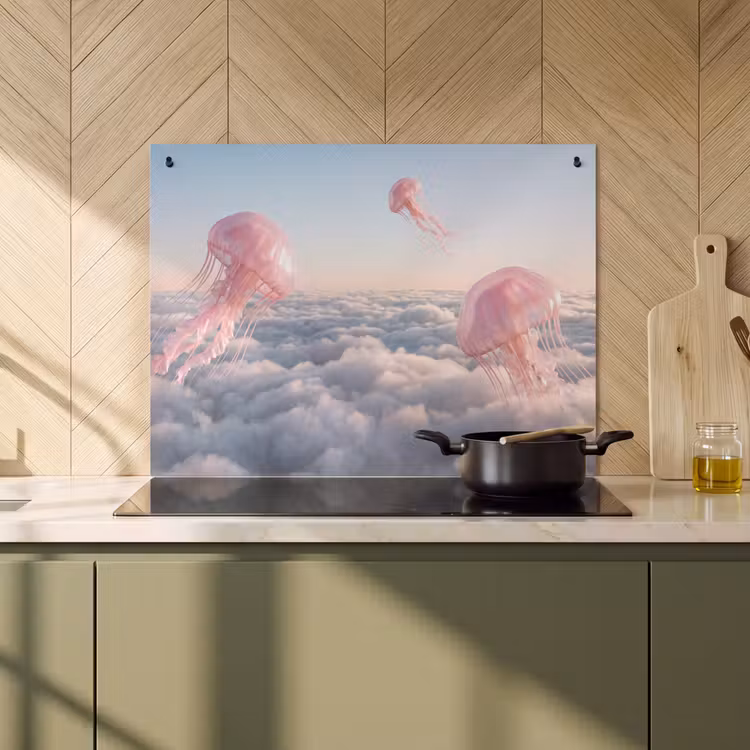 Induction Hob Cover & Splashback (2-in-1) - Pink Animal - Clouds - Roze dier - Wolken Inductie beschemer met haakjes klein