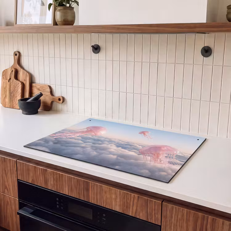 Induction Hob Cover & Splashback (2-in-1) - Pink Animal - Clouds - Roze dier - Wolken Inductie beschemer met haakjes klein