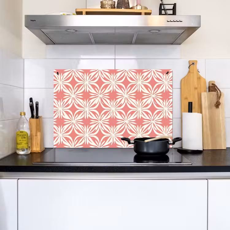 Roze - Bloemenmotief - Wit - Modern Inductie beschemer met haakjes klein 777 -sfeer2