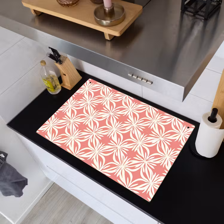 Roze - Bloemenmotief - Wit - Modern Inductie beschemer met haakjes klein 777 -sfeer1
