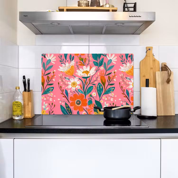 Roze - Bloemen - Wit - Oranje Inductie beschemer met haakjes klein -sfeer2