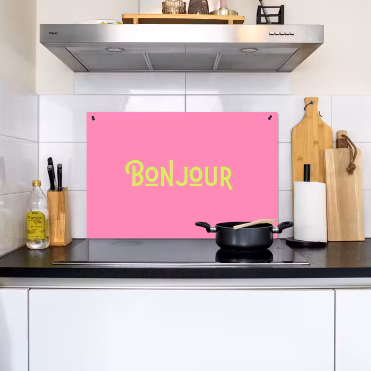 Roze - Groene Bonjour - art-deco Inductie beschemer met haakjes klein -sfeer2