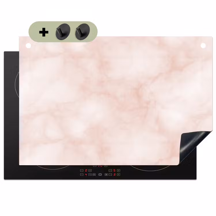 Roze - Marmer - Crème Inductie beschemer met haakjes klein 777 -3d