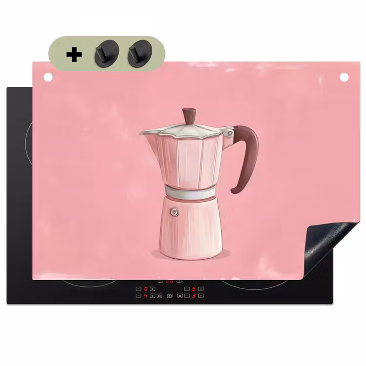 Roze - Mokkapot - Illustratie - Koffie Inductie beschemer met haakjes klein -3d