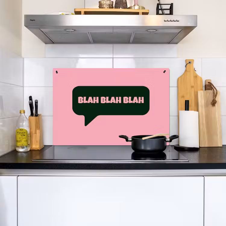 Roze - Tekstwolk - Groen - BLAH BLAH BLAH Inductie beschemer met haakjes klein -sfeer2