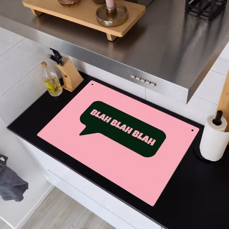 Roze - Tekstwolk - Groen - BLAH BLAH BLAH Inductie beschemer met haakjes klein -sfeer1