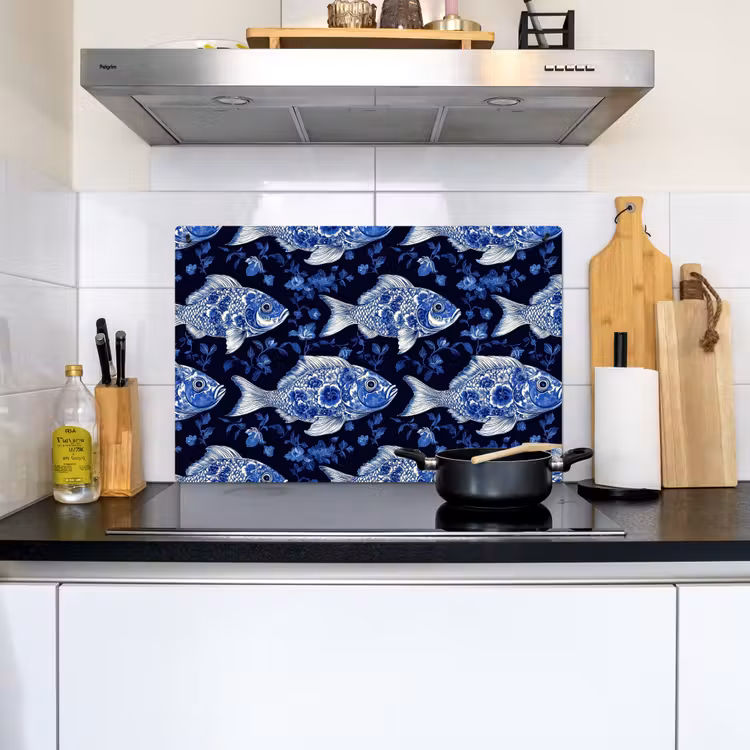 Vissen - Bloemen - Blauw Inductie beschemer met haakjes klein 777 -sfeer2
