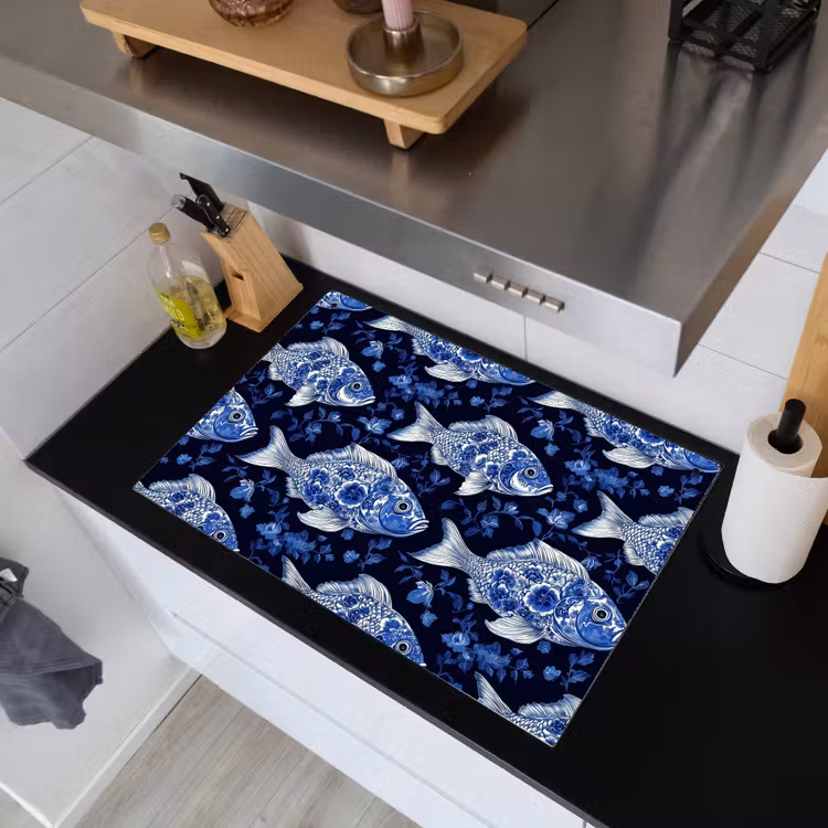 Vissen - Bloemen - Blauw Inductie beschemer met haakjes klein 777 -sfeer1