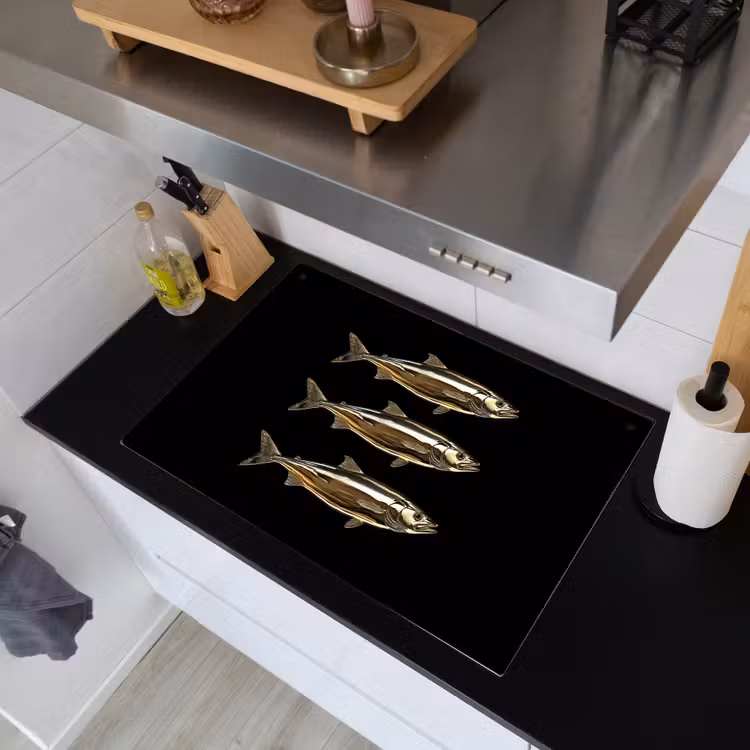 Vissen - Goud - Zwart Inductie beschemer met haakjes klein -sfeer1