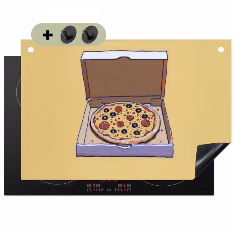 Pizza - Doos - Salami - Illustratie Inductie beschemer met haakjes klein -3d