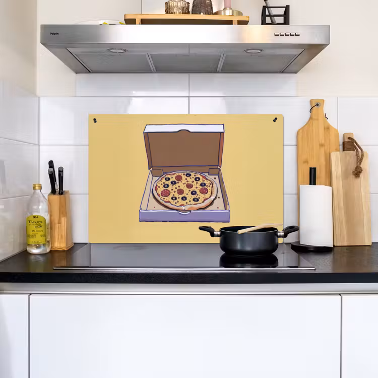 Pizza - Doos - Salami - Illustratie Inductie beschemer met haakjes klein -sfeer2