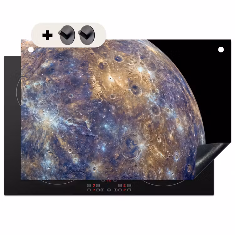 Induction Hob Cover & Splashback (2-in-1) - Planet - Craters - Space - Planeet - Kraters - Ruimte Inductie beschemer met haakjes klein